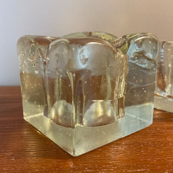 Vintage Clear Glass Square Ice Cube Candle Holders - Set of Two - Picture 6 of 16
